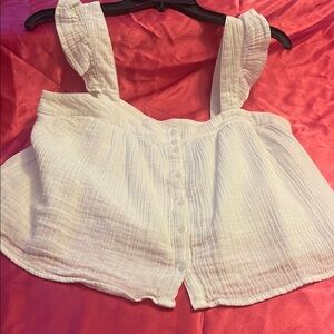 True Craft White Button-Front Cotton Crop Tank